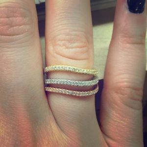 Tri-color Sterling CZ Pave Stackable Sway Rings