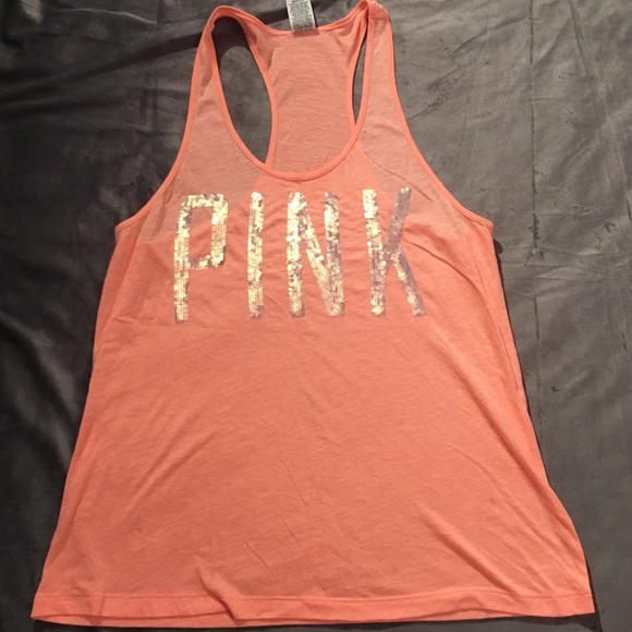 Peach racerback tank top with sparkles