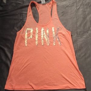 Peach racerback tank top with sparkles