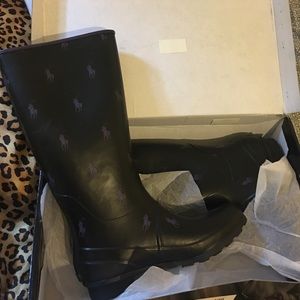 Purple and black Polo rain boots