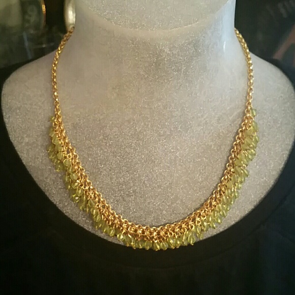 Goldtone Necklace with Green Beading