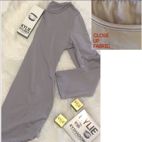 Gray curved hem long sleeve mini dress edgy sexy - Picture 2 of 4