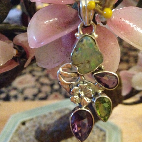Vintage Jewelry - Vintage 925 Ethiopian opal amethyst pendent