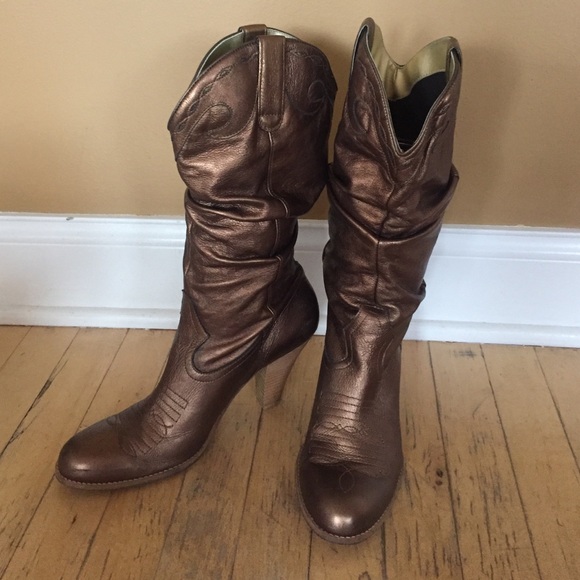 Bronze Jessica Simpson Cowboy Boots size 9.5 - Picture 2 of 2