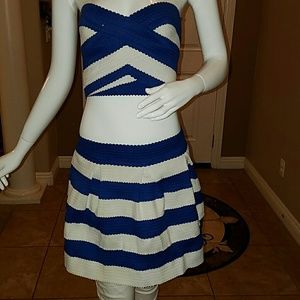 Mini skirt and tube top.