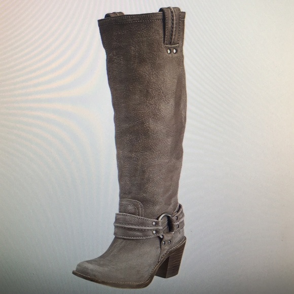 Frye women's Carmen Harness Tall Boot- Grey 8.5