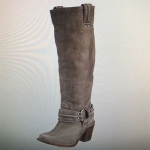 Frye women's Carmen Harness Tall Boot- Grey 8.5