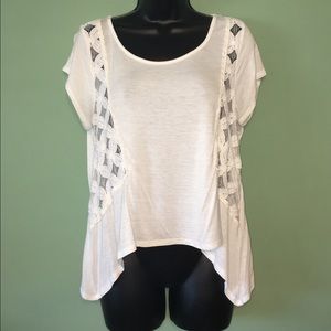 Delia's White Sharktail Top with Lacy Panels