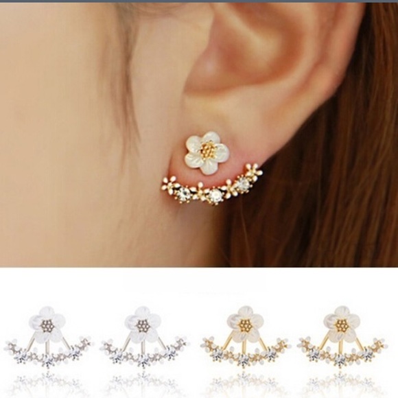 Flower earrings with jacket (silver)
