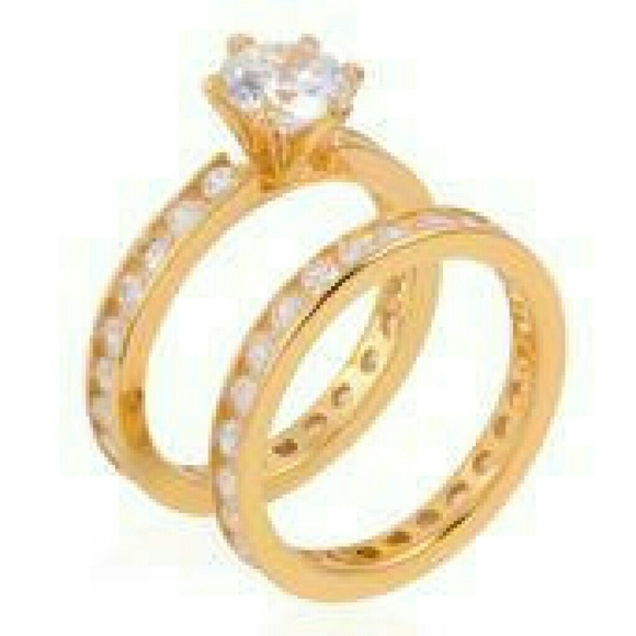 💐14K OVERLAY STERLING SILVER ENGAGEMENT SET💐 - Picture 2 of 3