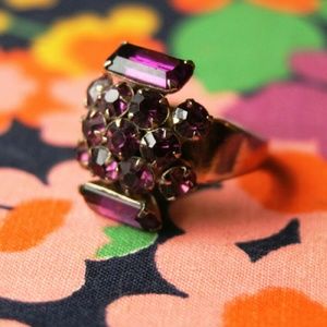 Purple Rhinestone Cluster Oversize Ring