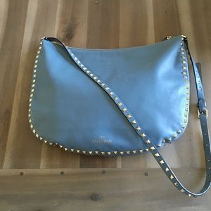 Valentino Rockstud Napa Valley Hobo in Blue Gray