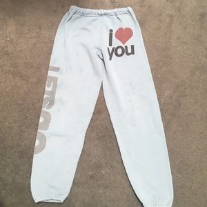 Free city blue I love you sweat pants