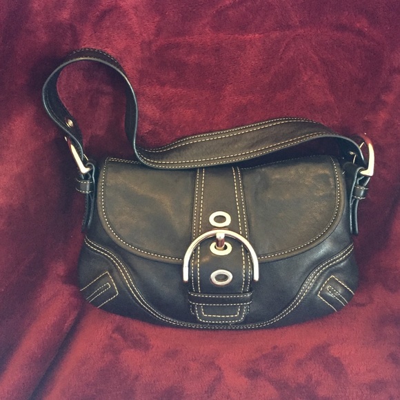 Coach black leather buckle handbag