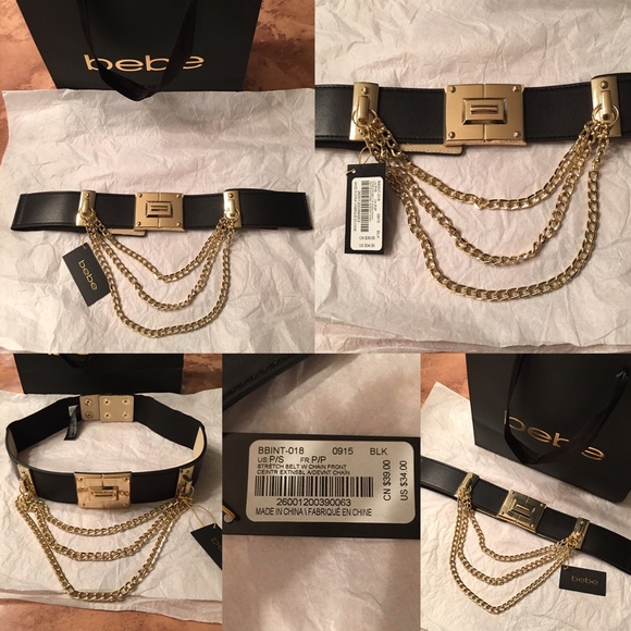Bebe Stretch Belt w/ Triple Chain Front