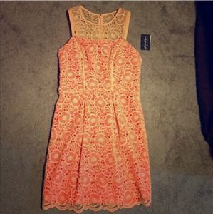 Jessica Simpson Coral, Lace Cocktail Dress