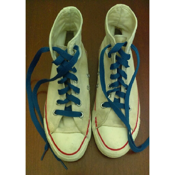 Men's Size 5 Tan + Royal Blue Converse High Tops