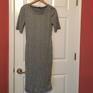 Grey and black striped maxi body con dress
