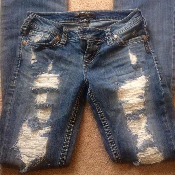 Silver Distressed Jeans Sz 27/33