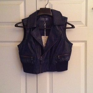 Navy motorcycle vest with antique silver zippers