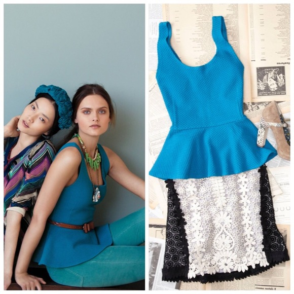 ~HP~ Peplum Ponte Tank by Ganni in Rich Blue - Picture 2 of 4