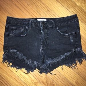 Forever 21 black denim distressed shorts