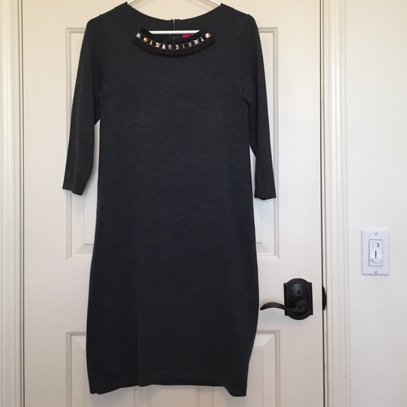 Bejeweled gray knit dress, great for work or play
