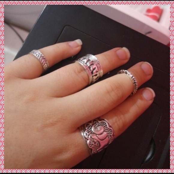 💋BOHEMIAN GYPSY CHIC 4pc SET ANTIQUE SILVER RINGS