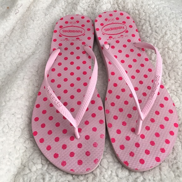 Pink polka dot flip flops