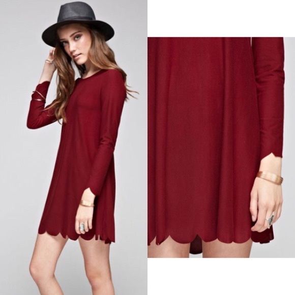 🍁Burgundy Scalloped Hem Dress🍁 - Picture 2 of 2
