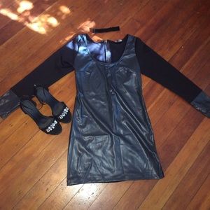 Black long sleeve faux leather mini dress