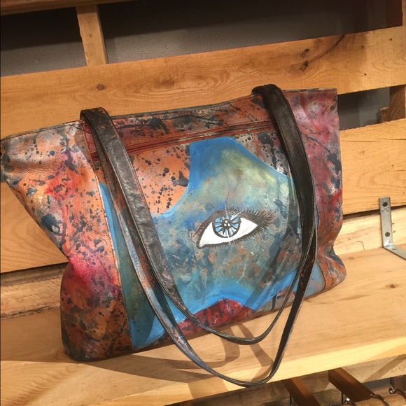 Hand Painted One of a Kind Leather Tote