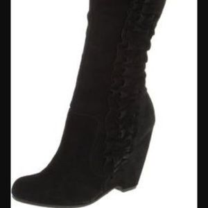 MIA Tall Black Suede Ruffle Boots