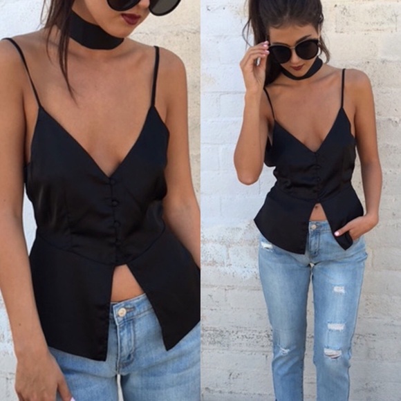 LAST | Satin Button Down Peplum Cami Tank - Picture 4 of 4