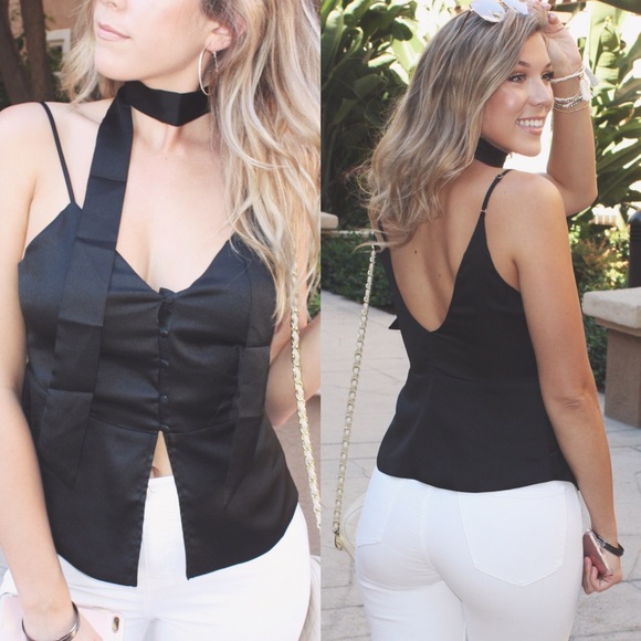 LAST | Satin Button Down Peplum Cami Tank - Picture 2 of 4