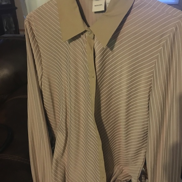 Cream/taupe blouse. Buttons up front. Large