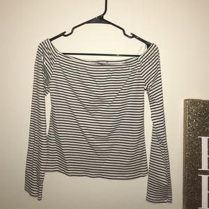 Off the shoulder stripped shirt