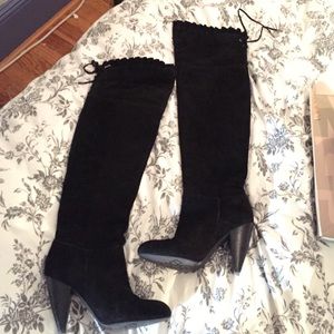 Bcbg Sanji suede over the knee ruffle boots
