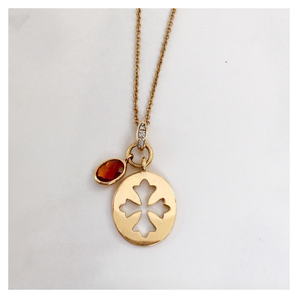 14k Gold Disc Necklace with Diamond + Citrine