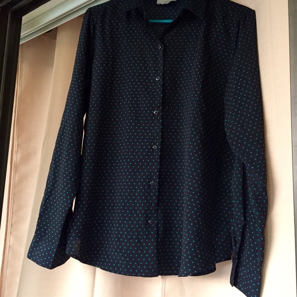 Navy and Light Blue Dot Button Down