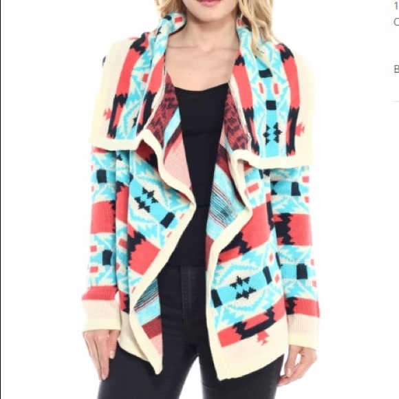 Pink Blue Pattern Sweater Cardigan
