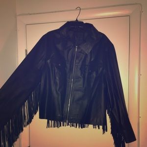 Asos Curve Leather jacket w/fringe