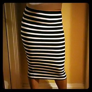 Black and White Striped Maxi Skirt