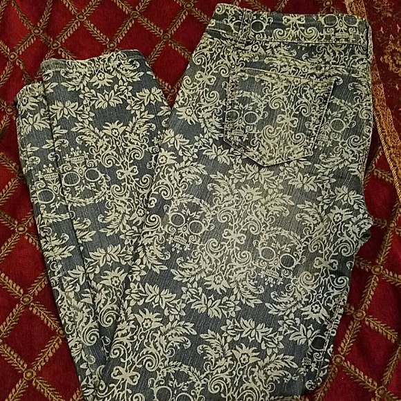 Skull/ floral print jeans