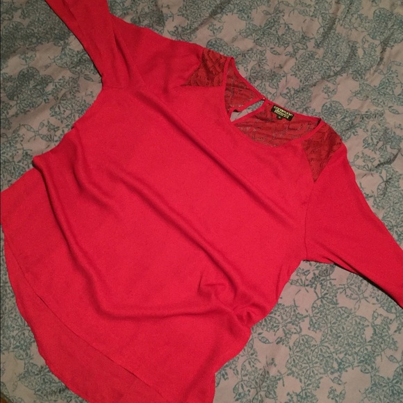 Red blouse with lace placket