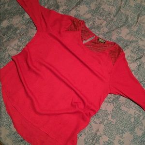 Red blouse with lace placket