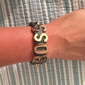 BCBG BOSS Bracelet, Grayish Band with Gold Metal