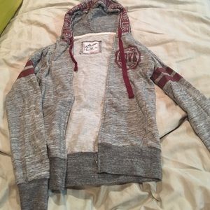 Gray and maroon zip up
