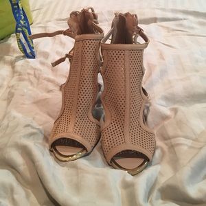 Lola shoetique nude mesh lace up heels