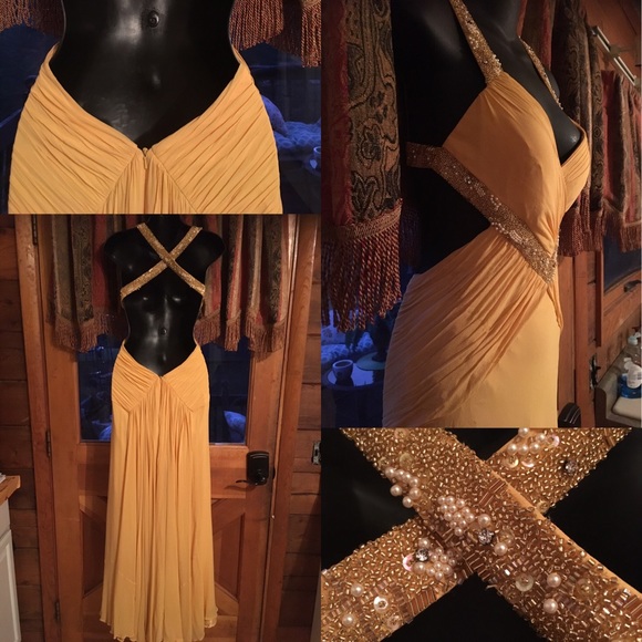 HOMECOMING PROM DRESS GOLD EMBELLISHED 100% SILK 2 - Picture 2 of 3